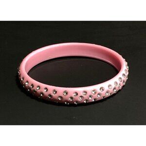 Vintage Y2K Pastel Pink Lucite Bangle Bracelet with Clear Rhinestones